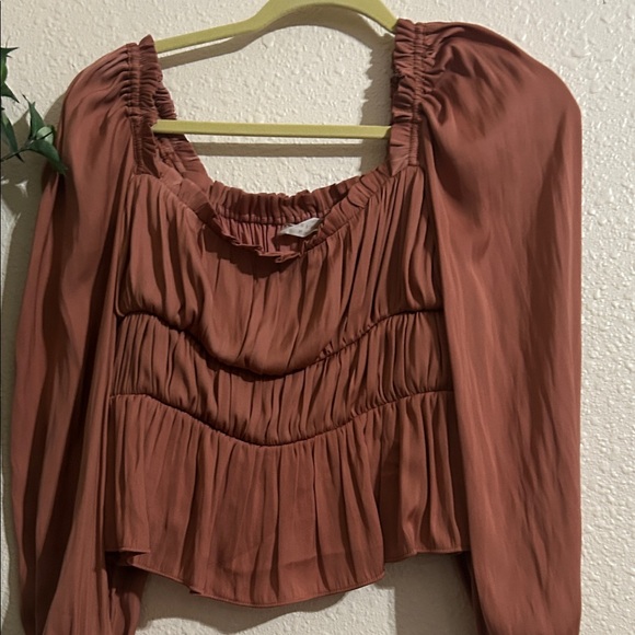 Elegant Rust Ruffle Blouse - Picture 2 of 3
